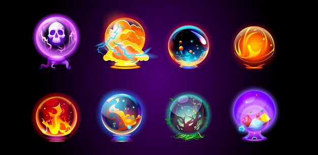 Magic crystal balls energy orbs on stands