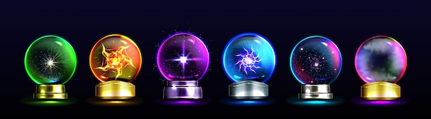 Vettore gratuito sfere di cristallo magiche per predizione del futuro e previsione futura