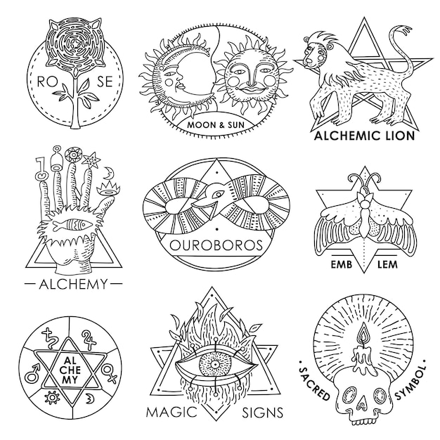 Free vector magic emblems hand drawn set