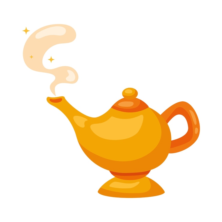 Free Vector magic genie lamp golden with smoke