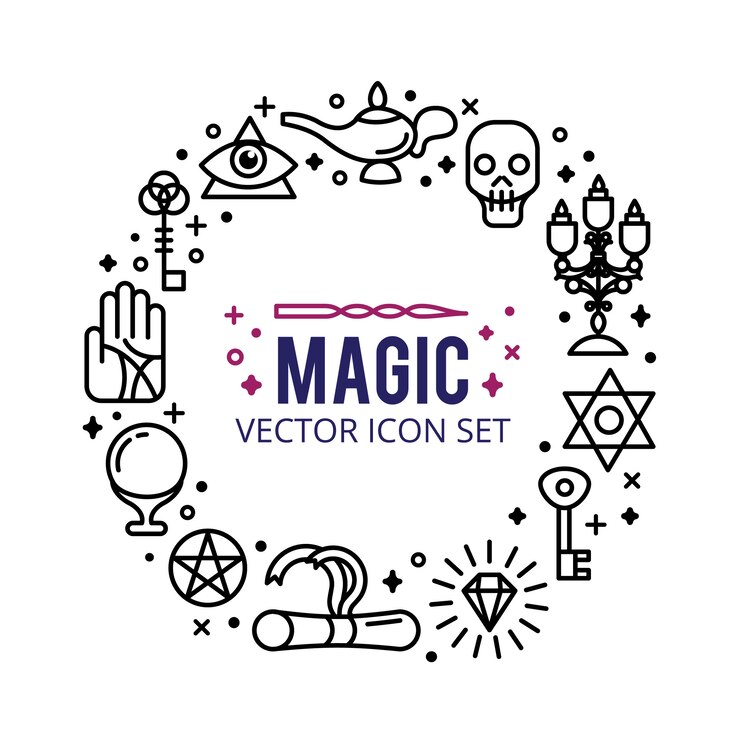 Free Vector magic icons set. sparkle magic lights. mystery miracle