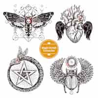 Vettore gratuito set di tatuaggi occulti magici