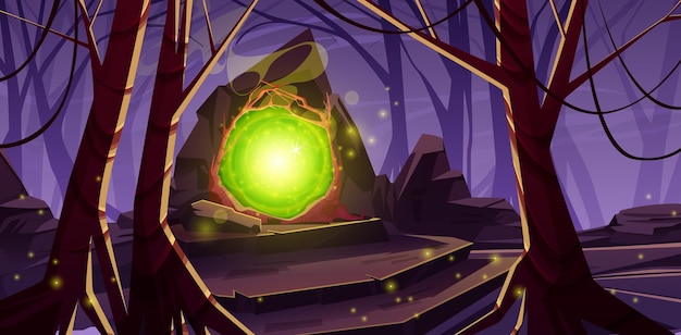 Free vector magic portal in forest on top of stone stairs