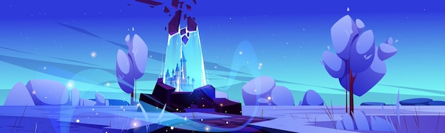 Free vector magic portal at winter landscape fairy tale scene