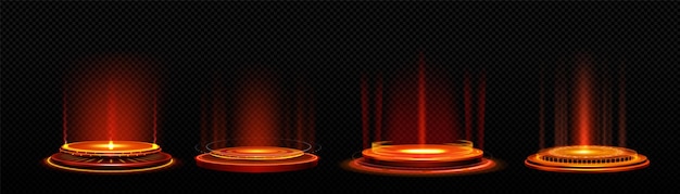 Free vector magic portal with round podium and red glow beams