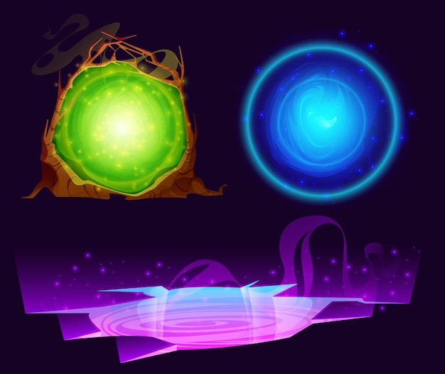 Free vector magic portals to alien world planet or time