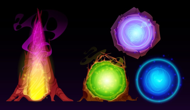 Free Vector magic portals fantasy teleports fairy tale set