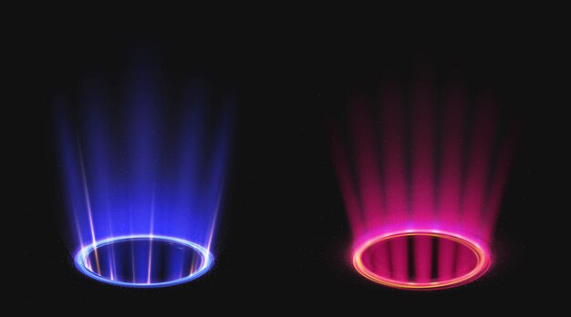 青とピンクの光の効果を持つ魔法のポータル