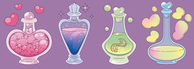 Free Vector magic potion bottles set isolated on background