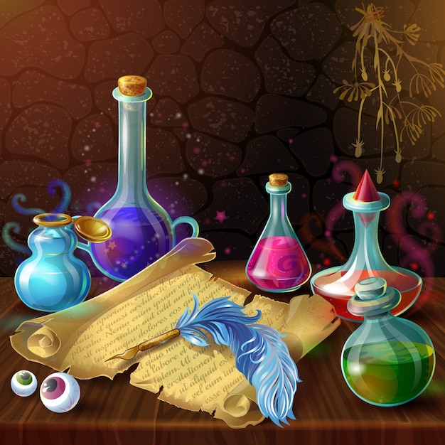 Free vector magic potion jars composition