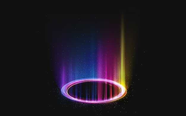 Free vector magic rainbow round portal on black