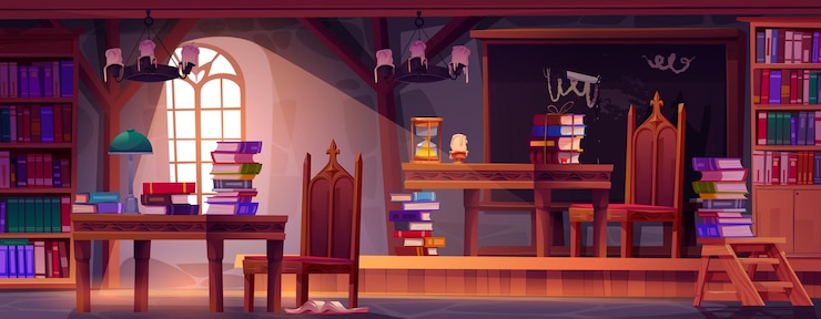 Free Vector magic school classroom with old books