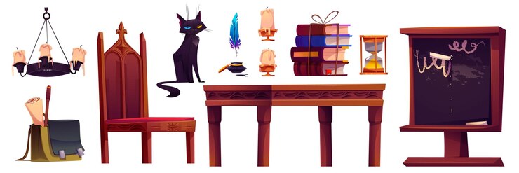 Free Vector magic school room with wizard book cartoon game