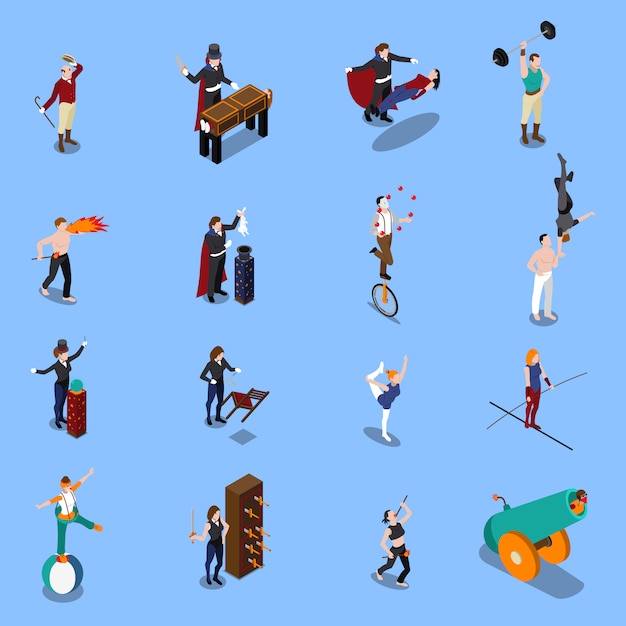 Free vector magic show people isometric set