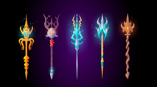 Free vector magic staff icon devil trident and spear cartoon