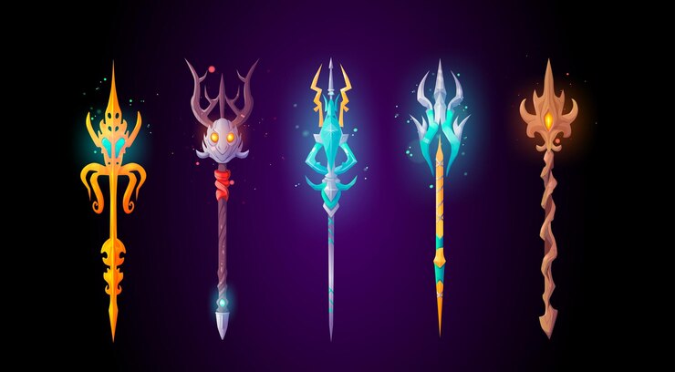 Free Vector magic staff icon devil trident and spear cartoon