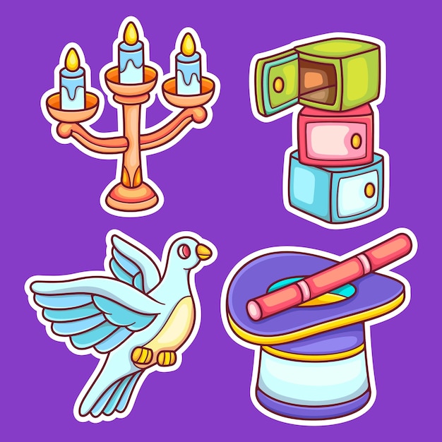 Free vector magic sticker icons hand drawn coloring vector