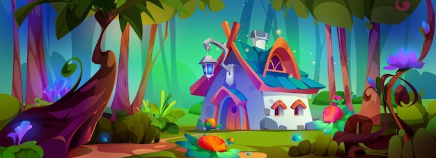 Free vector magic tiny house of gnome or elf in forest
