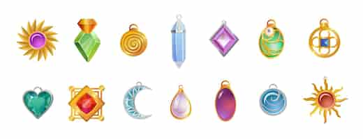 Free vector magical amulets of different shapes illustrations set