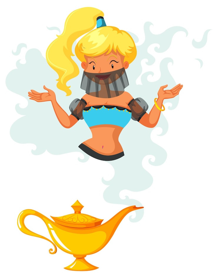 Free Vector magical genie emerging from lamp