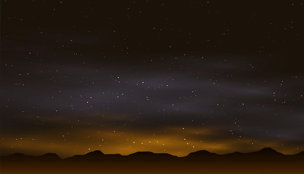 魔法の夜空のバナー - 山のデザインと輝く星