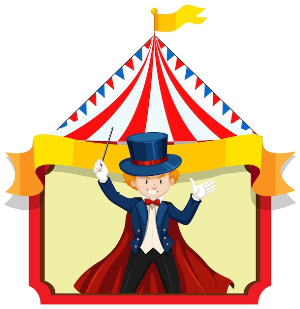 Magician with wand on circus tent banner