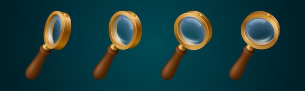 Бесплатное векторное изображение Увеличительное стекло иконки 3d инструмент лупы для увеличения