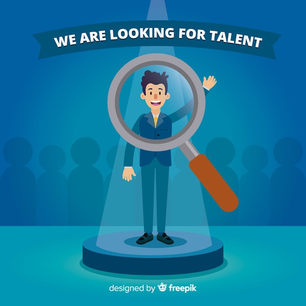Free vector magnifying glass man looking talent background