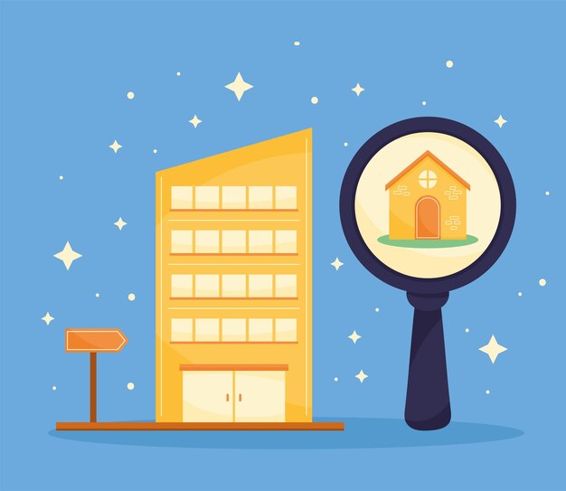 Free vector magnifying glass searching real estate