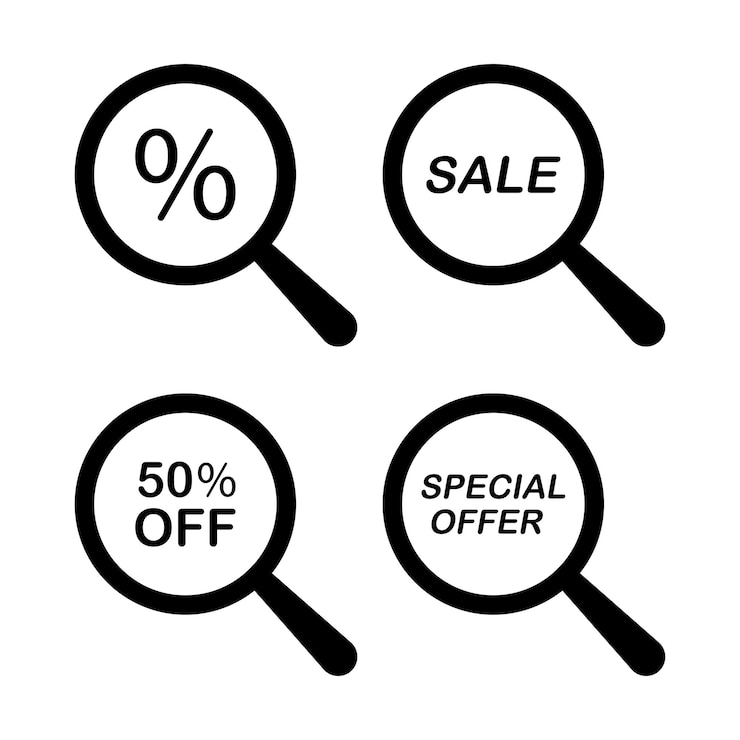 Free Vector magnifying glass with different discounts