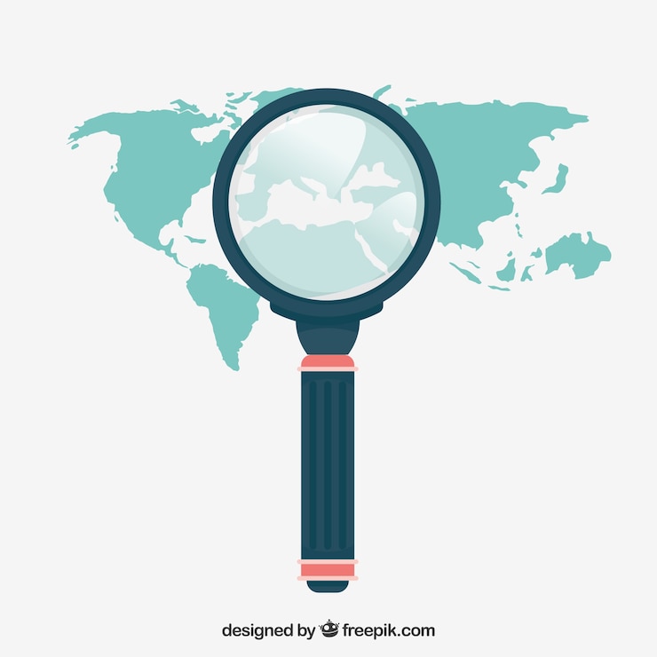 Free Vector magnifying glass with map in flat style
