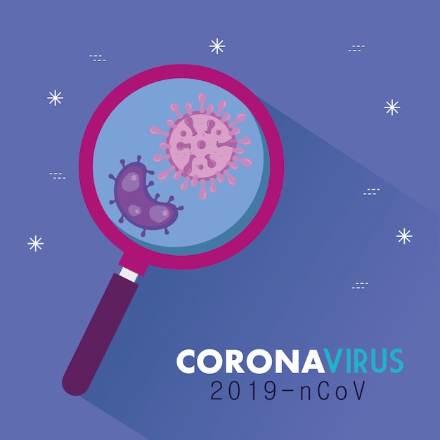 無料ベクター コロナウイルスの粒子を含む虫眼鏡2019 ncov