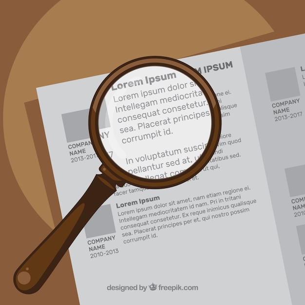 Free vector magnifying glass with text in flat style