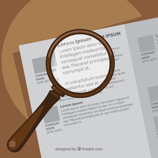 Magnifying glass with text in flat style