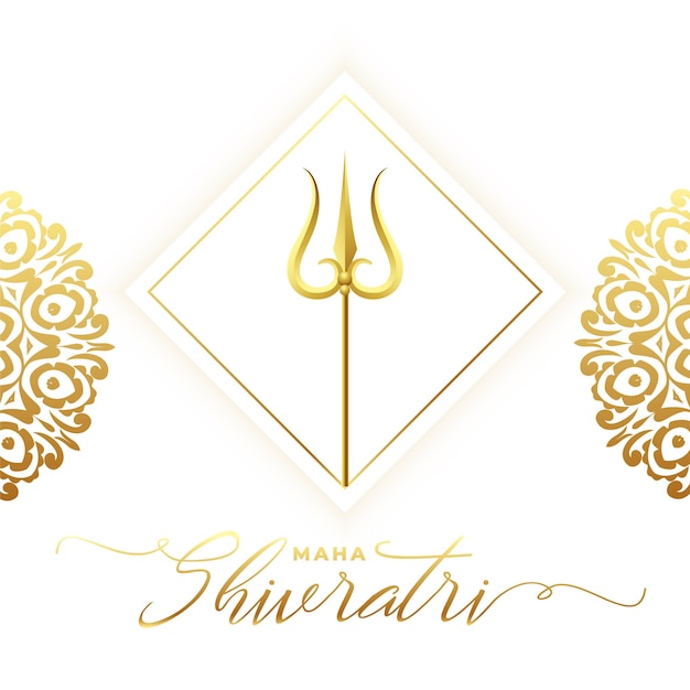 Free vector maha shivratri devotional card with mahadev golden trishul