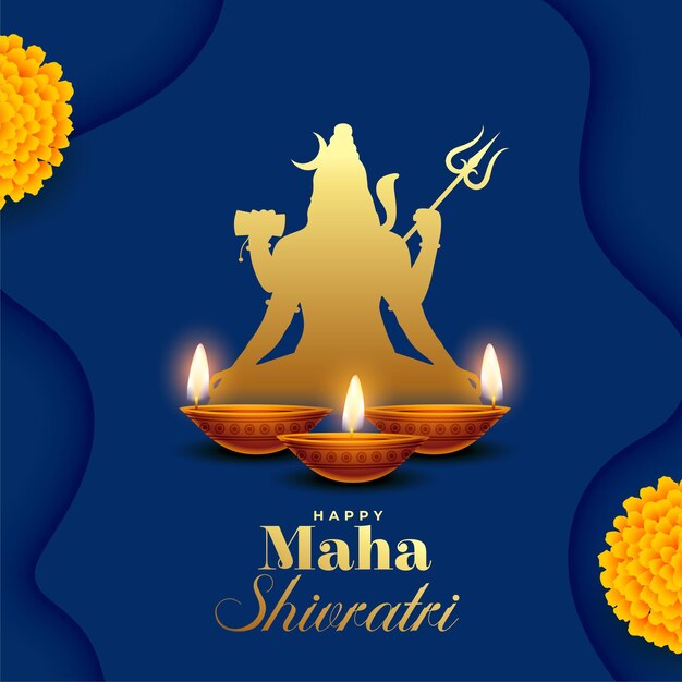 Maha shivratri greeting card with marigold flower and diya