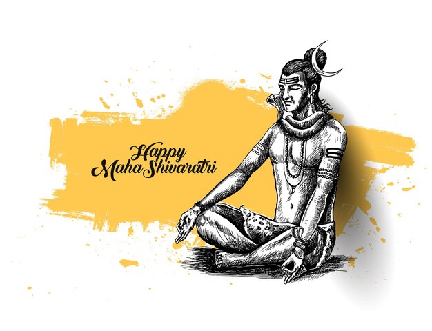 Maha Shivratri - Happy Nag Panchami  Lord shiva - Poster, Hand Drawn Sketch Vector illustration.