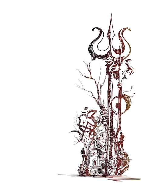 Maha shivratri - happy nag panchami  lord shiva - poster, hand drawn sketch vector illustration.