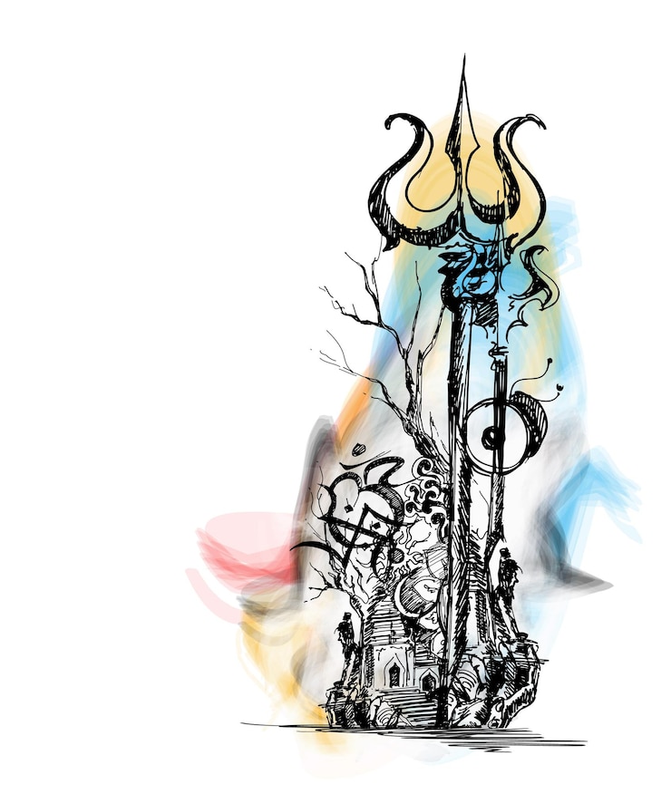 Free Vector maha shivratri - happy nag panchami  lord shiva - poster, hand drawn sketch vector illustration.