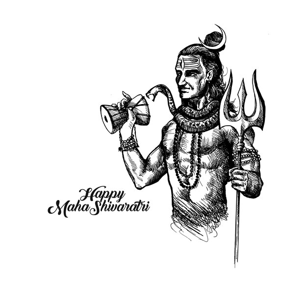 Maha Shivratri - Happy Nag Panchami  Lord shiva - Poster, Hand Drawn Sketch Vector illustration.