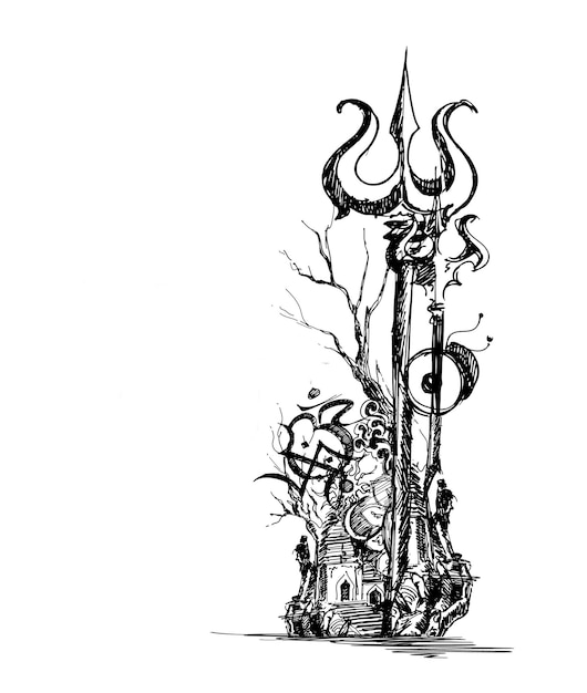 Free Vector maha shivratri - happy nag panchami  lord shiva - poster, hand drawn sketch vector illustration.