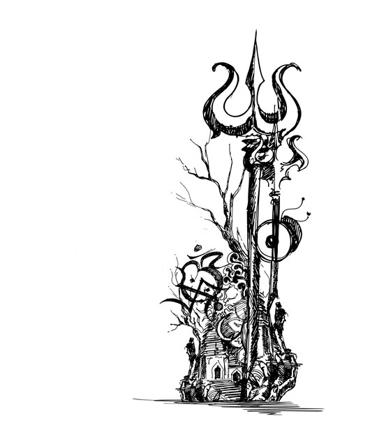 Maha Shivratri - Happy Nag Panchami  Lord shiva - Poster, Hand Drawn Sketch Vector illustration.