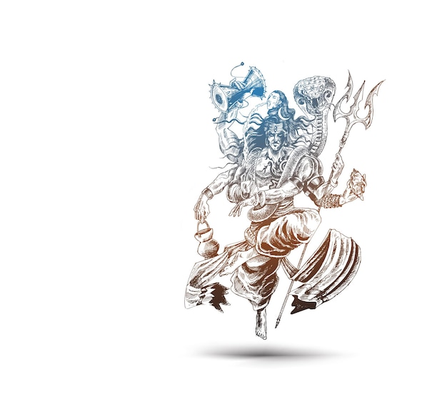 Maha Shivratri - Happy Nag Panchami  Lord shiva - Poster, Hand Drawn Sketch Vector illustration.