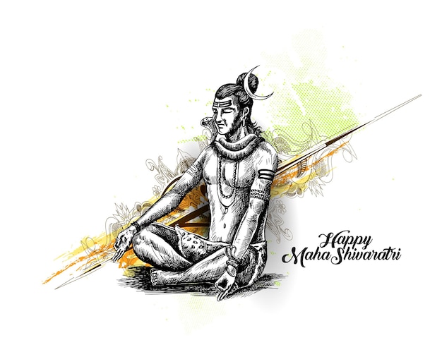 Free vector maha shivratri - happy nag panchami  lord shiva - poster, hand drawn sketch vector illustration.