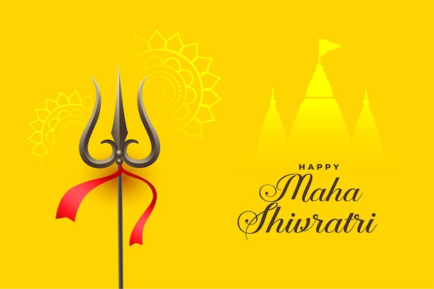 Cartellino giallo maha shivratri con trishul e design del tempio