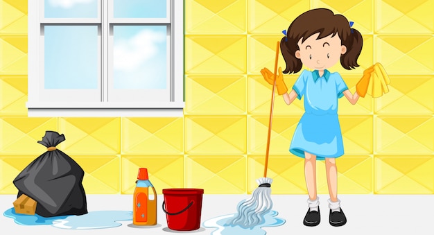 Free vector a maid cleaning house