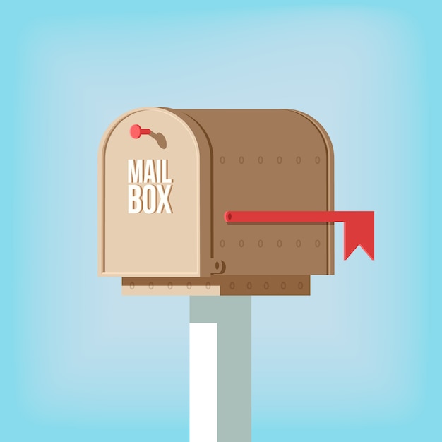 Бесплатное векторное изображение Почтовый ящик на столбе с красным флагом