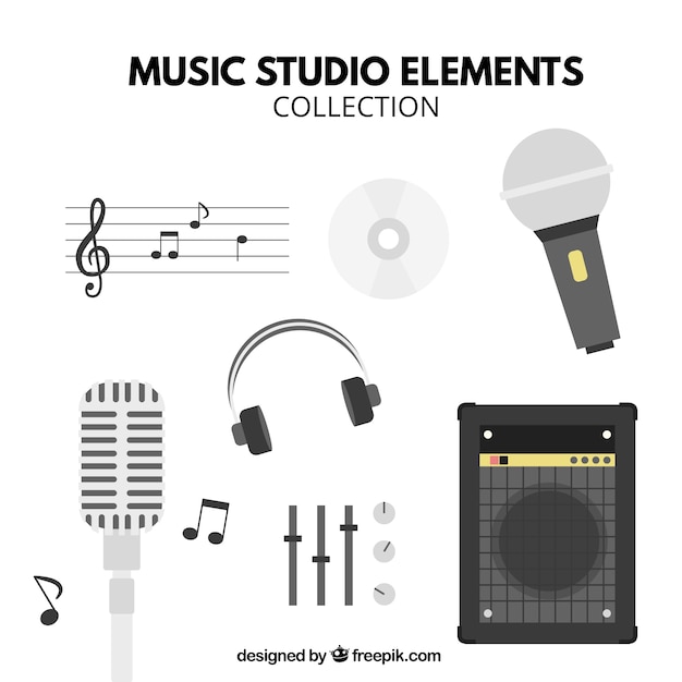 Free vector main elements of a music studio