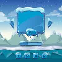 Free vector main winter game menu. interface cartoon gui, ice and cold, app button, vector illustration