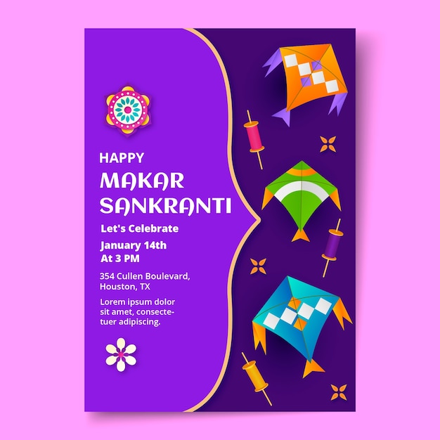 Free vector makar sankranti celebration invitation template